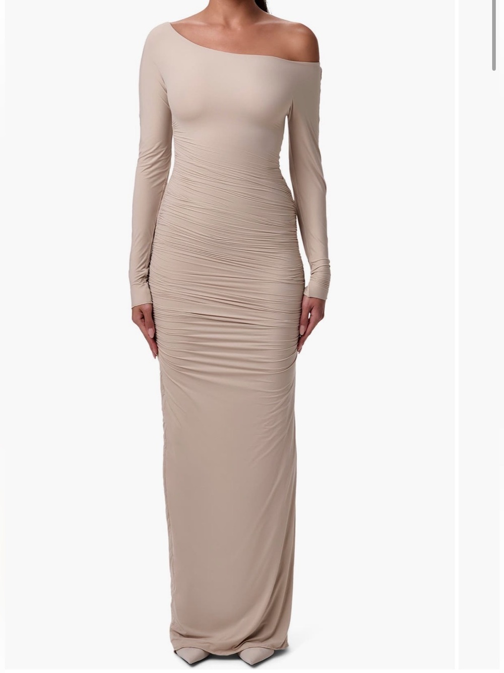 NWT Naked Wardrobe Ruched Off the Shoulder Maxi Dress Size S Cream